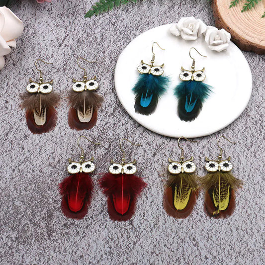 Owl Feather Earrings (Set of Owl Earrings)