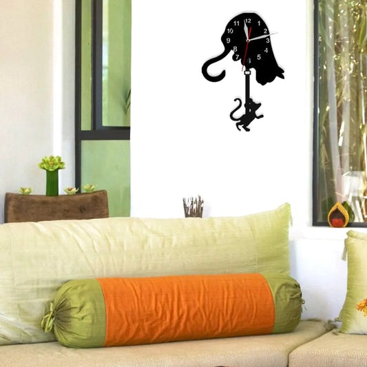 Cute Cat and Mouse Pendulum Wall Clock, Quartz Timepiece