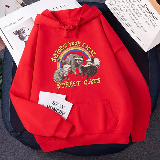 Cartoon Stray Cat Printed Women's Hoodie