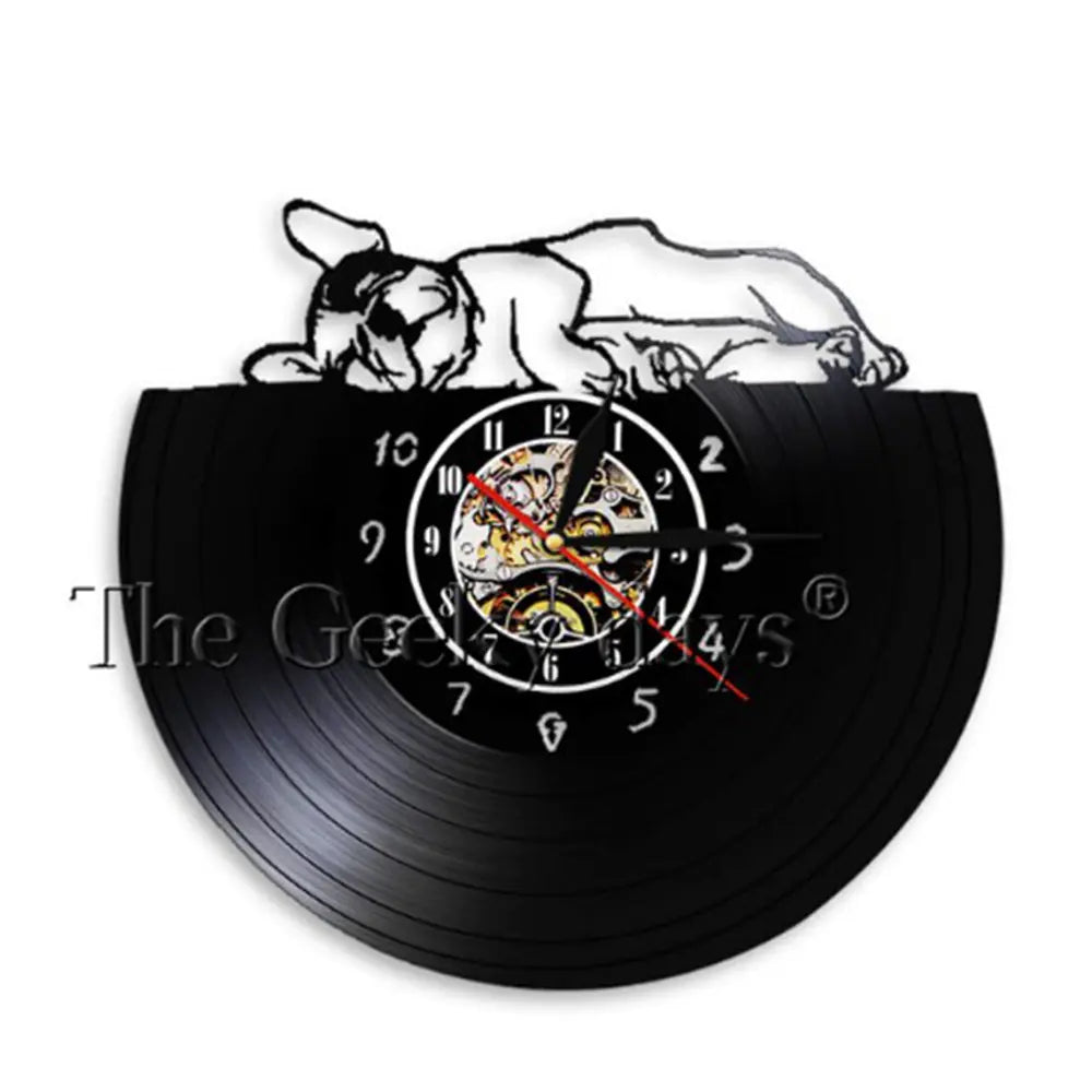 Cute Pet Dog Living Room Clock - Vintage Vinyl Design