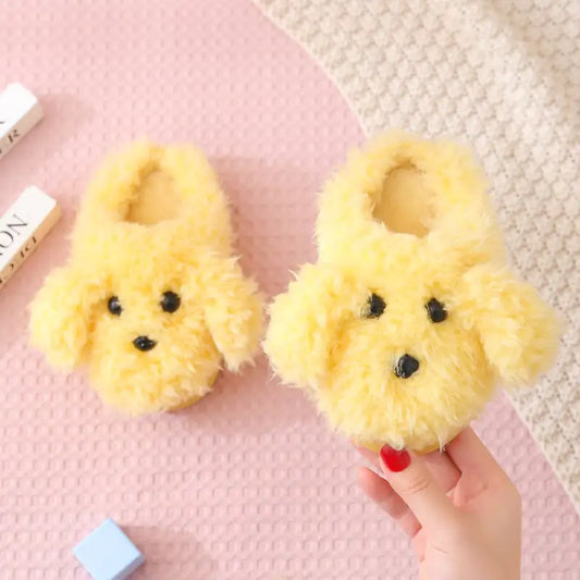 Cute Teddy Dog Fur Slippers for Kids' Indoor Use
