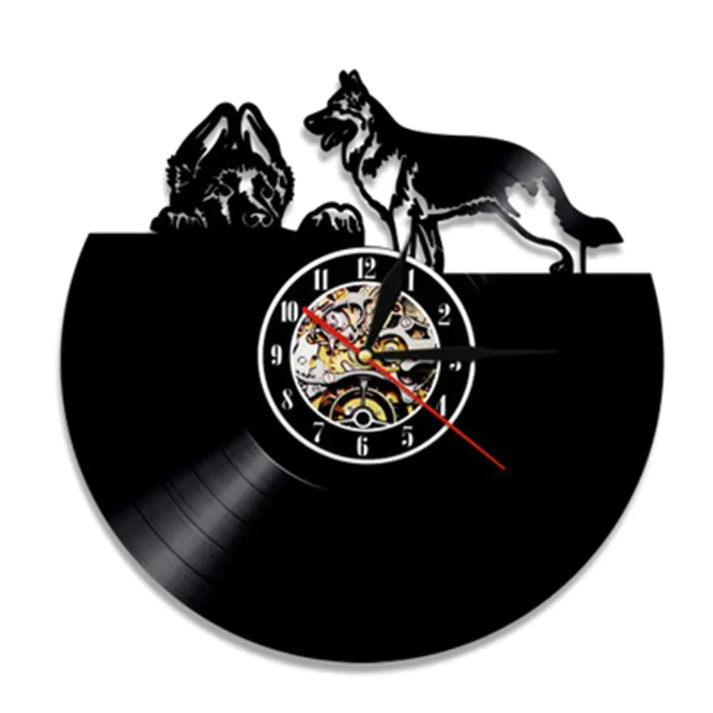 Cute Pet Dog Living Room Clock - Vintage Vinyl Design