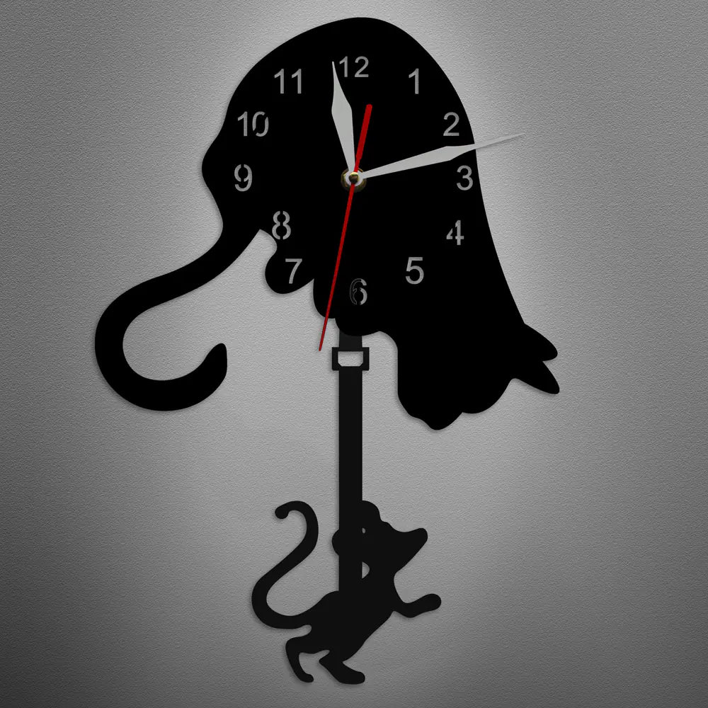 Cute Cat and Mouse Pendulum Wall Clock, Quartz Timepiece