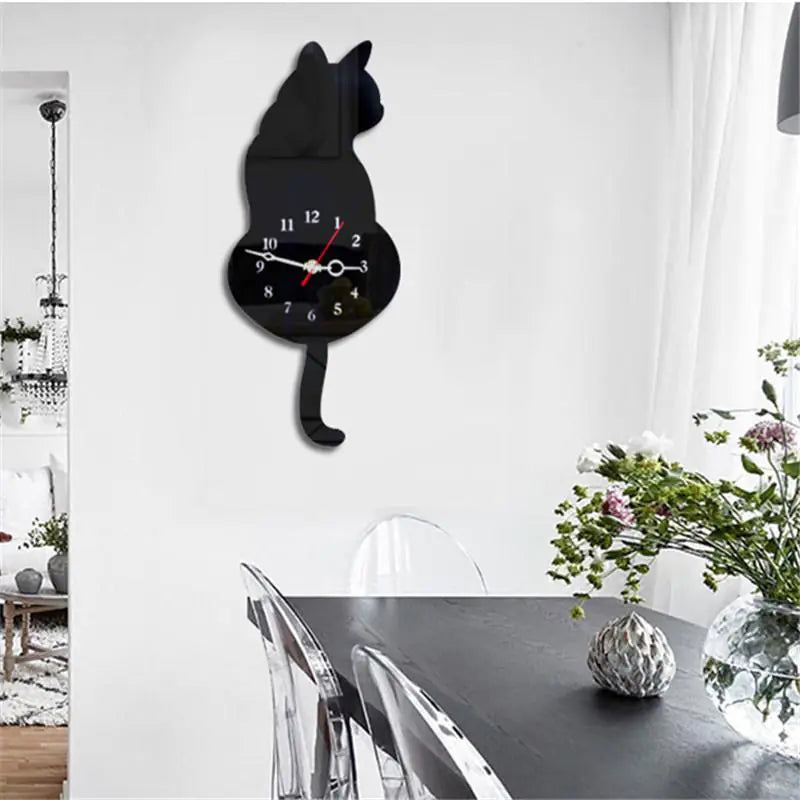 Swinging Tail Cat Wall Clock - Creative Acrylic Design