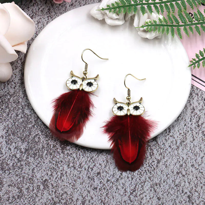 Owl Feather Earrings (Set of Owl Earrings)
