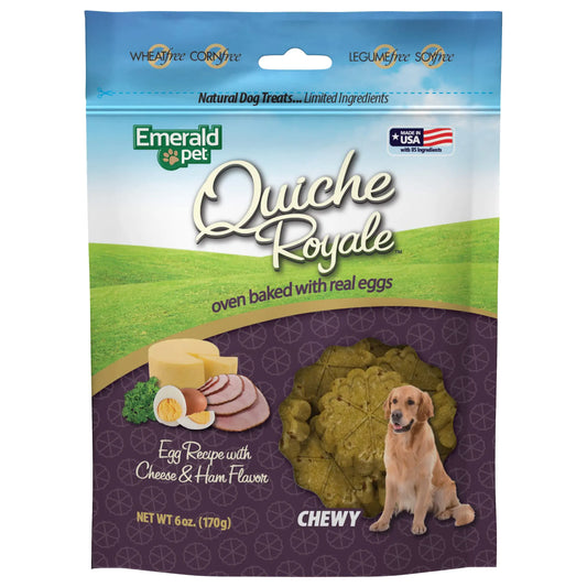 Emerald Pet Quiche Royale Premium Training Dog Treats — Healthy and Tasty Natural Dog Chews Made with Real Eggs — Limited Ingredient Dog Treats Made in The USA — Ham & Cheese Treats 6 oz