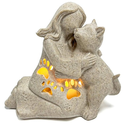 Guardian Whiskers Granite Cat Memorial with Candle