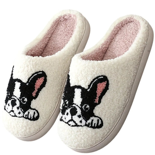 Haiding Cute Bulldog Dog House Slippers for Women Men Fluffy Plush Warm Animal Slippers Winter Comfy Bedroom Shoes Bulldog-37-38