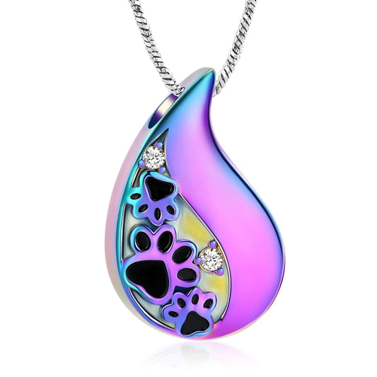 Eternal Memory Pet Paw Teardrop Urn Necklace