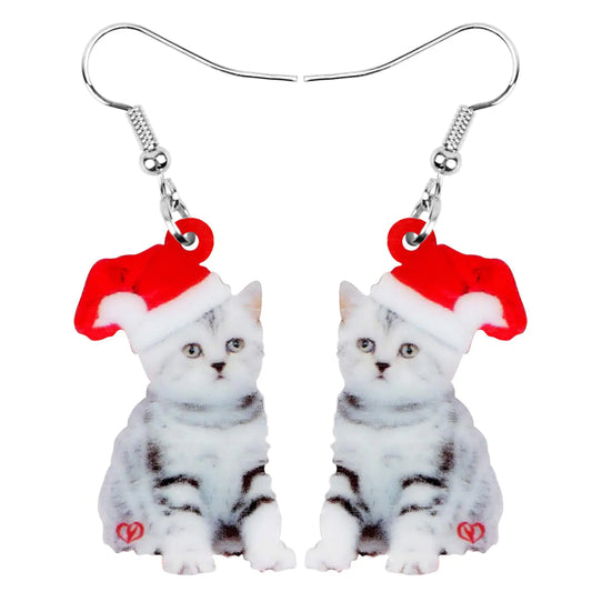 WEVENI Charming Christmas Cat Dangle Earrings