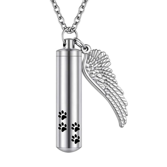 Cherished Pet Paw Urn Necklace with Angelic Tribute