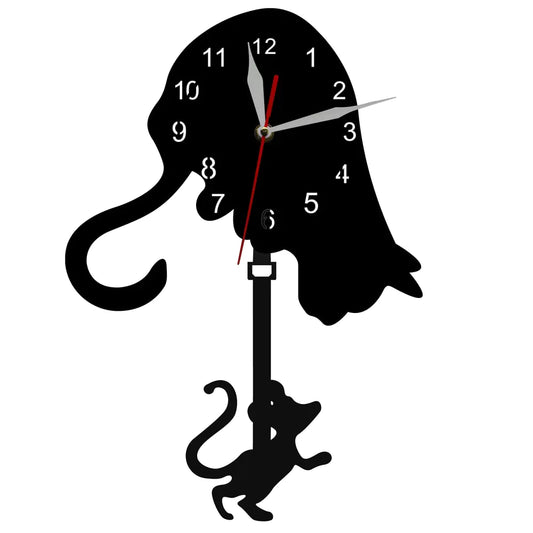 Cute Cat and Mouse Pendulum Wall Clock, Quartz Timepiece