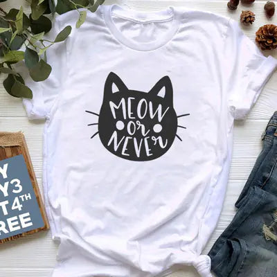 Fashion Printed T-Shirt for Women - Cat Design