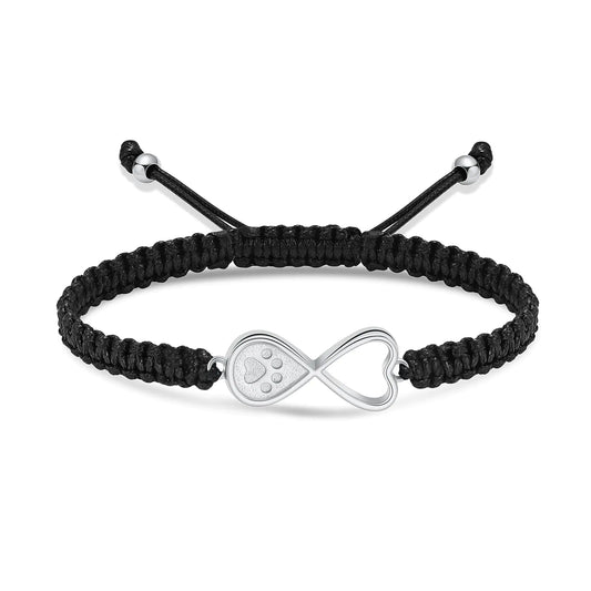Paw Print Bracelet Infinity Heart Jewelry Stainless Steel Adjustable Braided Rope Bangle Memorial Bracelets Ash Holder for Pet Keepsake Jewelry for Loved Ones with Fill Tool