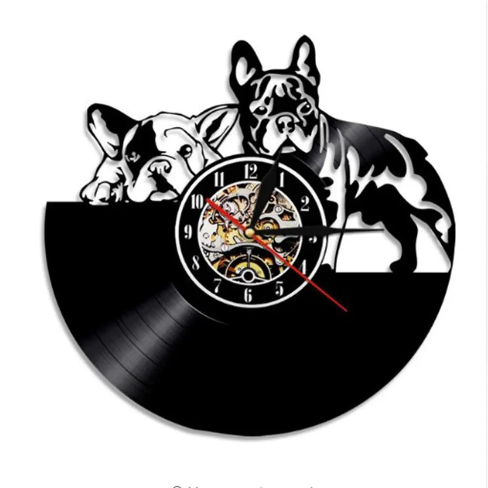 Cute Pet Dog Living Room Clock - Vintage Vinyl Design