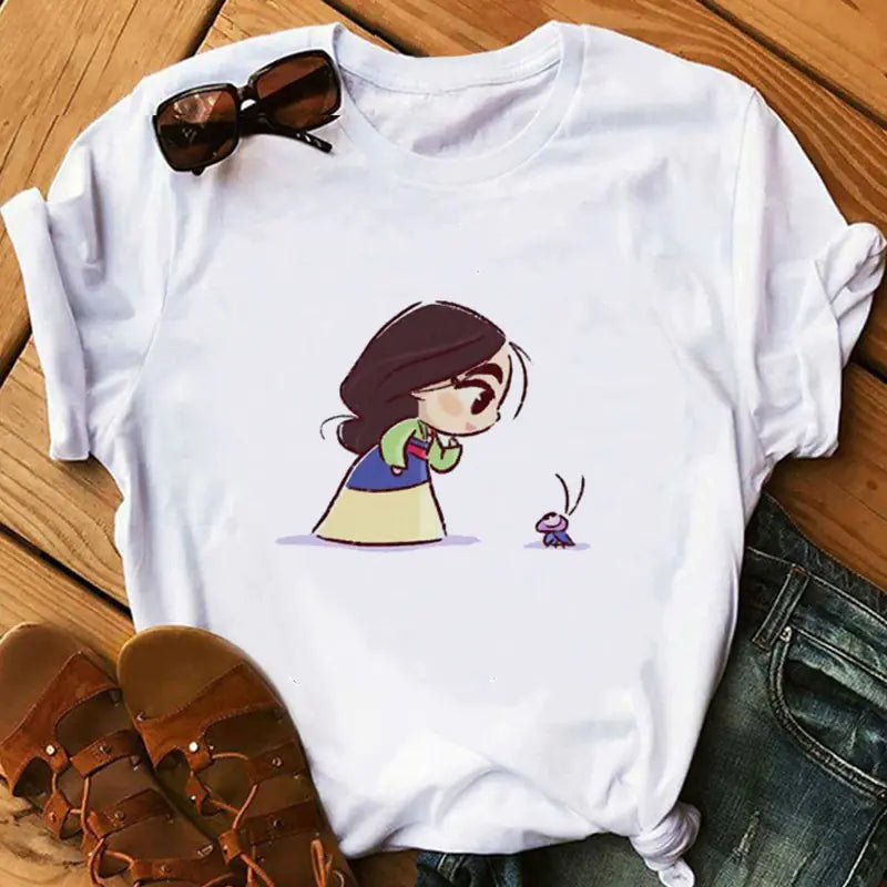 Princess and Pet Printed Women's T-Shirt, Short Sleeve