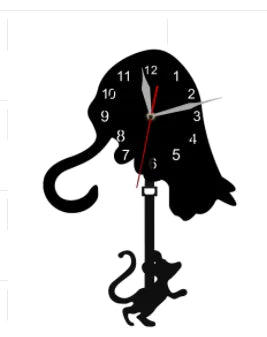 Cute Cat and Mouse Pendulum Wall Clock, Quartz Timepiece