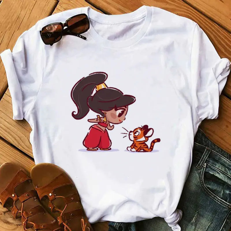 Princess and Pet Printed Women's T-Shirt, Short Sleeve