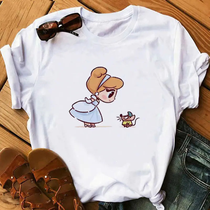 Princess and Pet Printed Women's T-Shirt, Short Sleeve