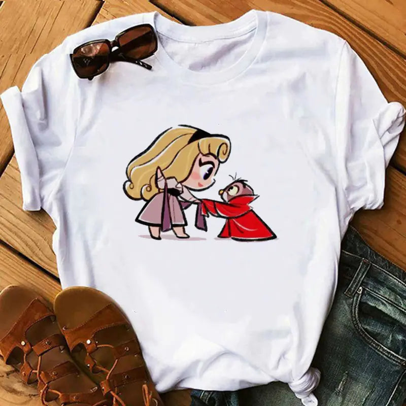 Princess and Pet Printed Women's T-Shirt, Short Sleeve