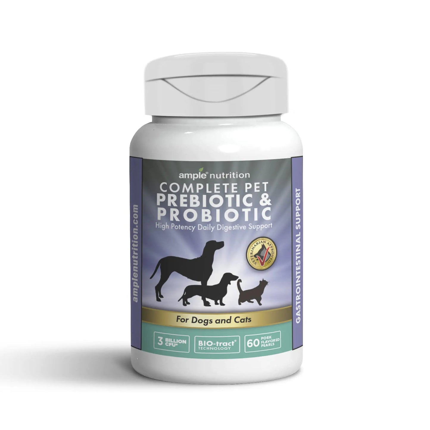 Ample Nutrition Complete Pet Prebiotic + Probiotic for Dogs & Cats 60ct Pork Flavored Pearls