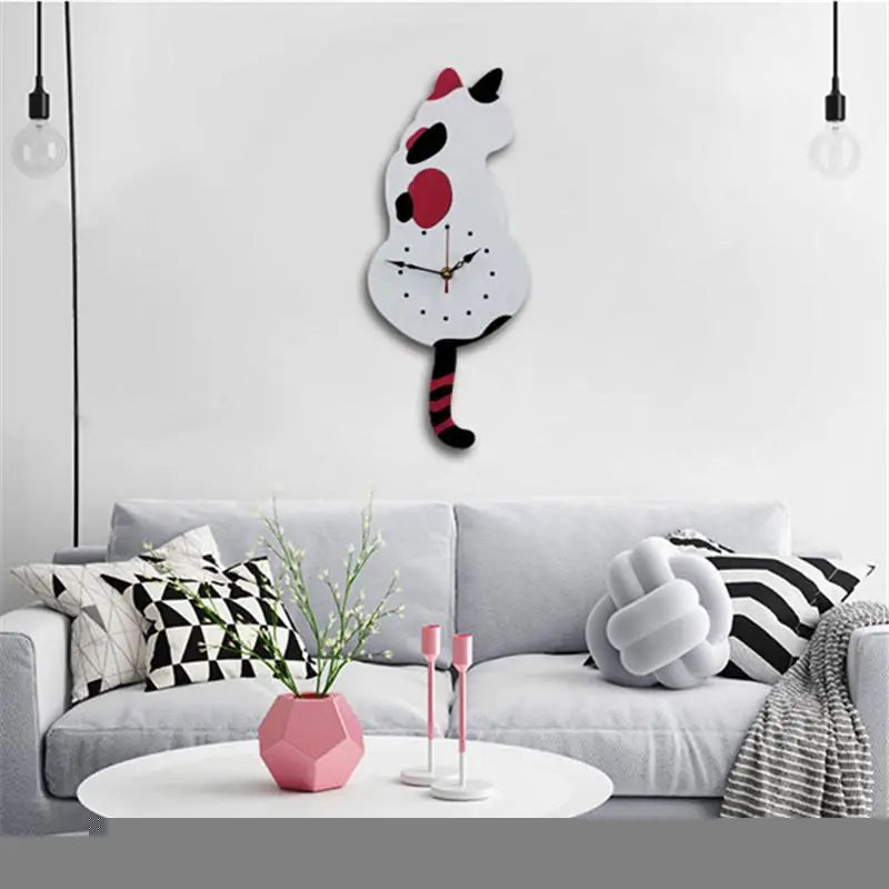 Swinging Tail Cat Wall Clock - Creative Acrylic Design